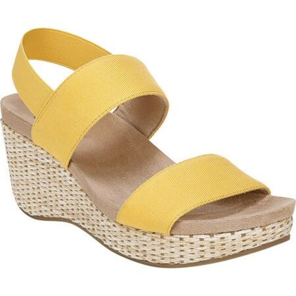 LIFE STRIDE Womens Yellow Slingback Delta Round Toe Wedge Slip On Sandals 7 W